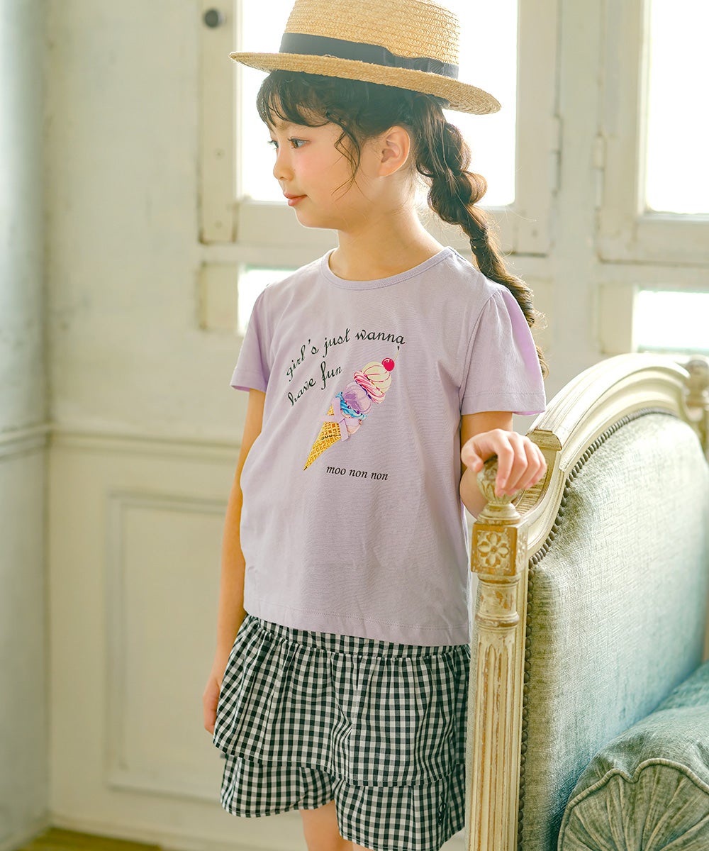子供服 女の子 綿100％ アイスクリーム Tシャツ パープル(91)