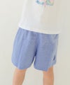 子供服 女の子 音符ロゴ ストライプ柄 キュロット パンツ ブルー(61) モデル画像アップ