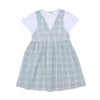 子供服 女の子 綿100％ 重ね着風 チェック ワンピース ブルー(61) 正面
