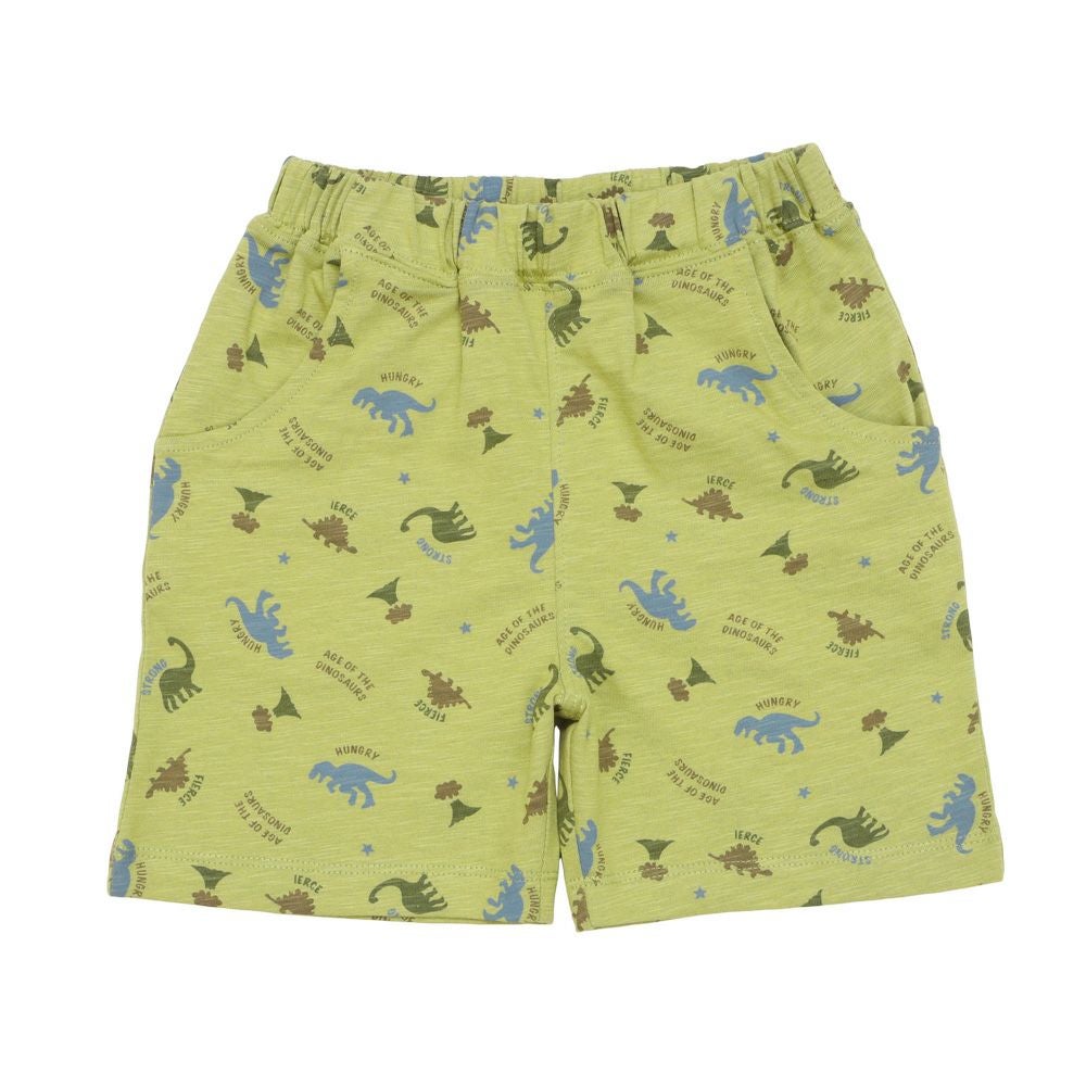 ベビー服 男の子 綿100％ 恐竜シルエット ハーフパンツ カーキ(82) 正面