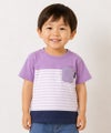 子供服 男の子 綿100％ ボーダー 切り替え Tシャツ パープル(91)