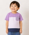 子供服 男の子 綿100％ ボーダー 切り替え Tシャツ パープル(91)