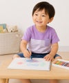 子供服 男の子 綿100％ ボーダー 切り替え Tシャツ パープル(91)
