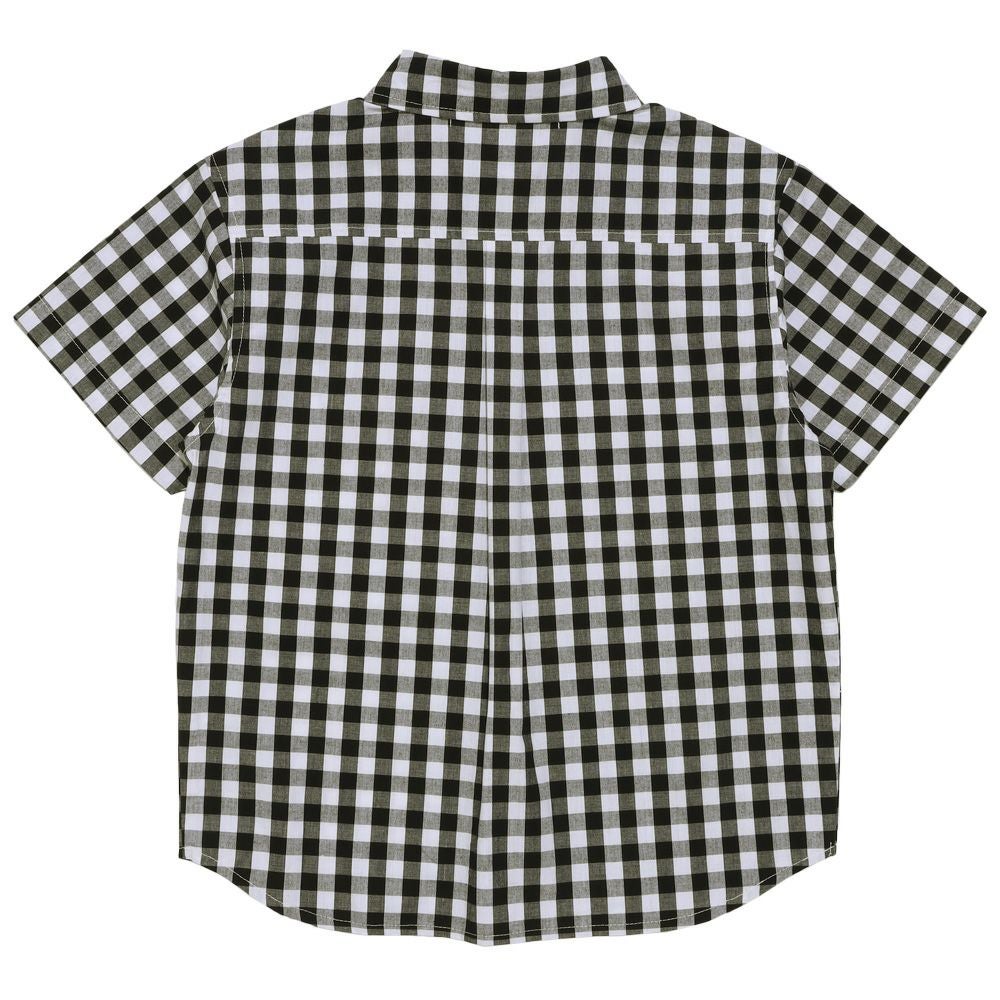 子供服 男の子 綿100％ 前ボタン開き 襟付き チェック柄 シャツ ホワイト×ブラック(10) 背面