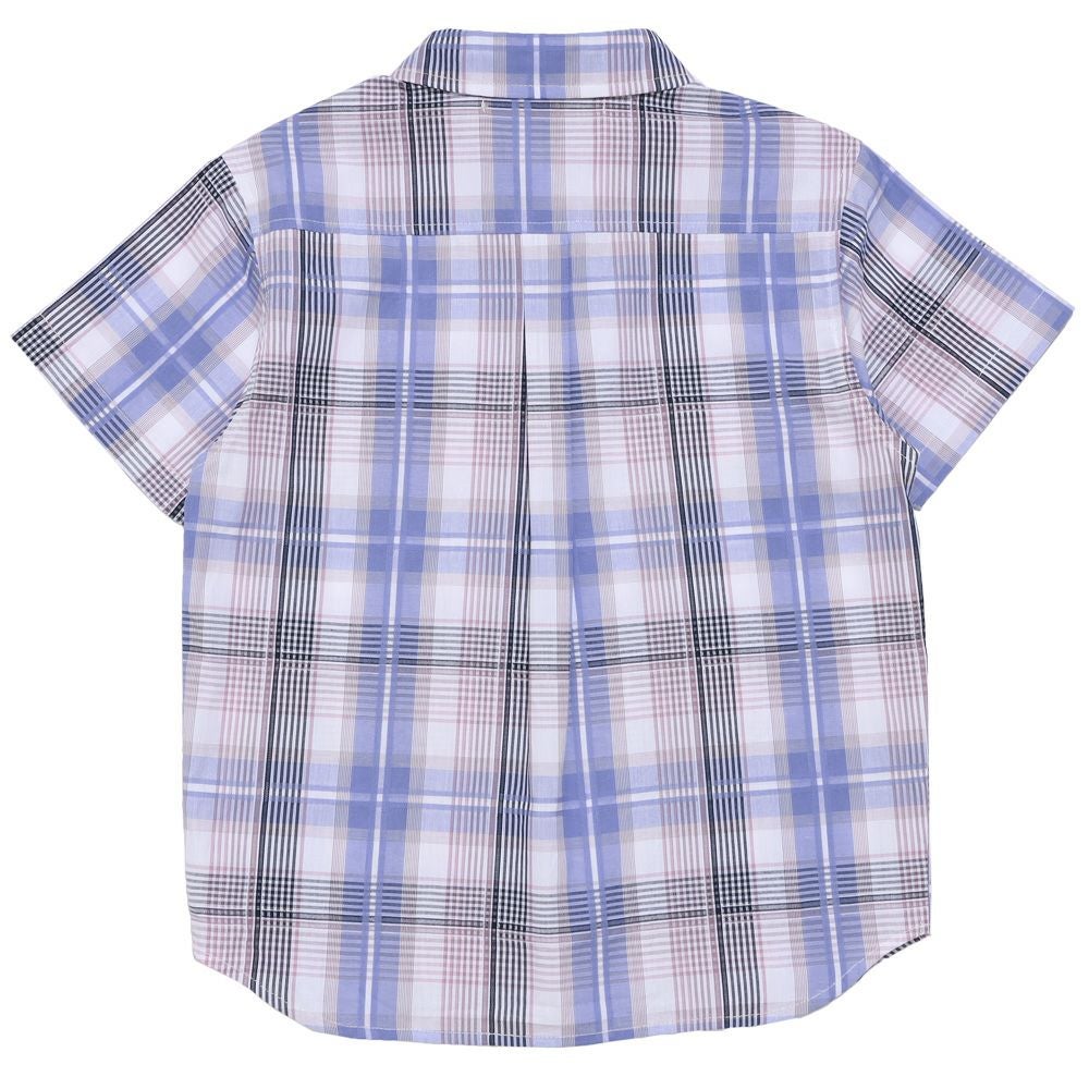 子供服 男の子 綿100％ 前ボタン開き 襟付き チェック柄 シャツ ブルー(61) 背面