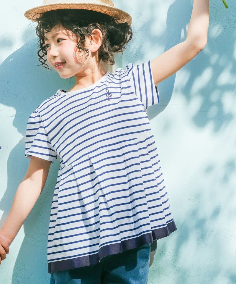 リボンつきボリューム袖無地Tシャツ