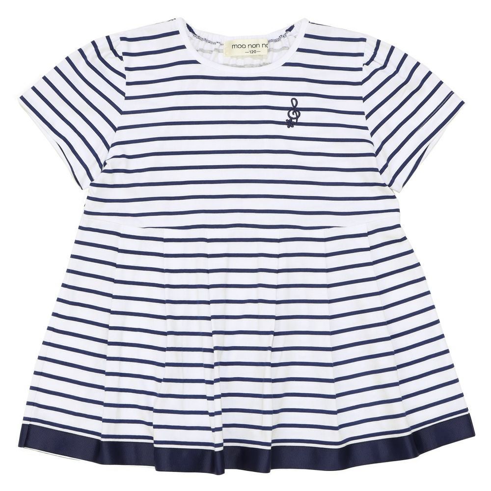 ベビー服 女の子 ボーダー柄 Tシャツ 紺×白(16) 正面