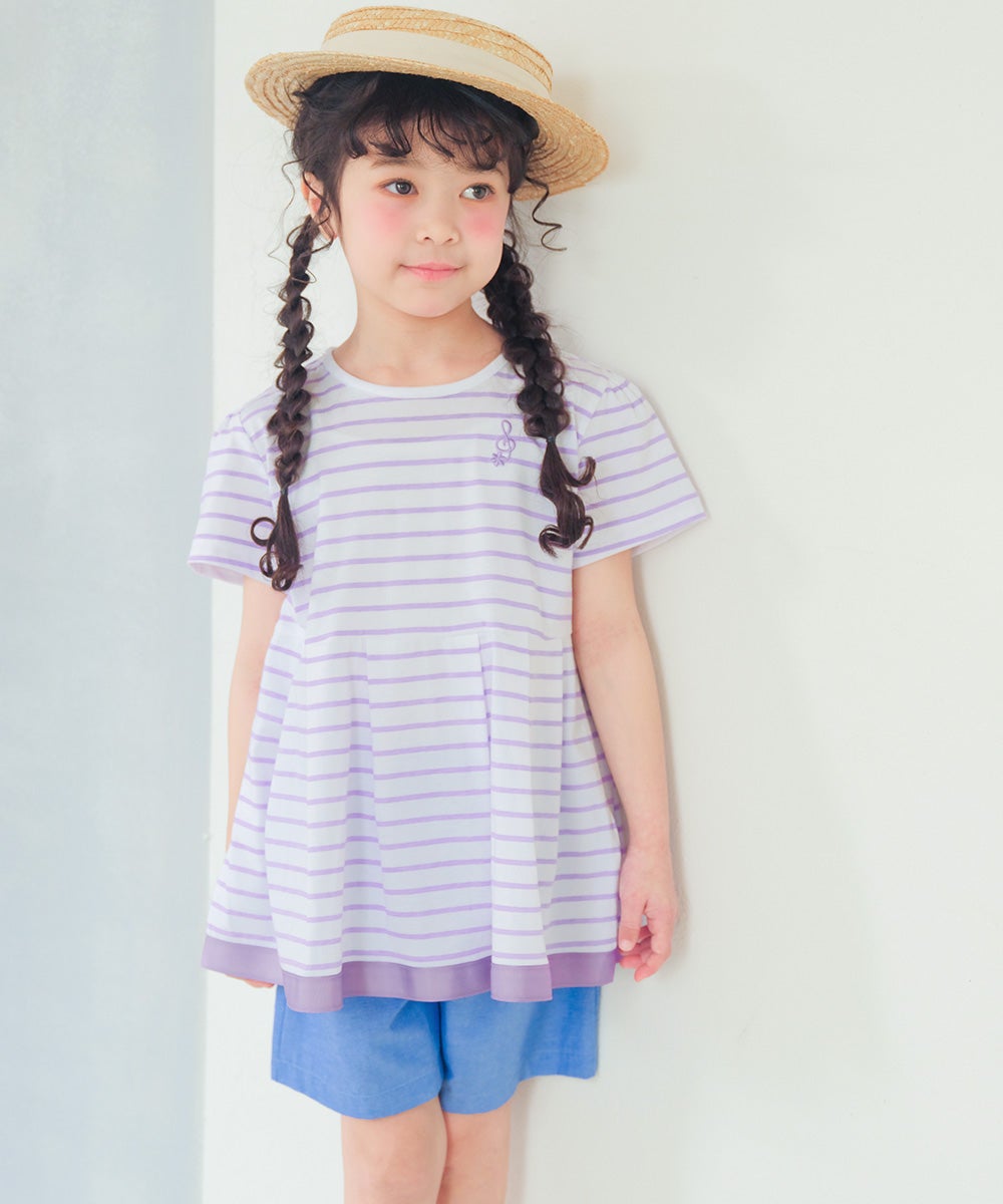 ベビー服 女の子 ボーダー柄 Tシャツ パープル(91) 