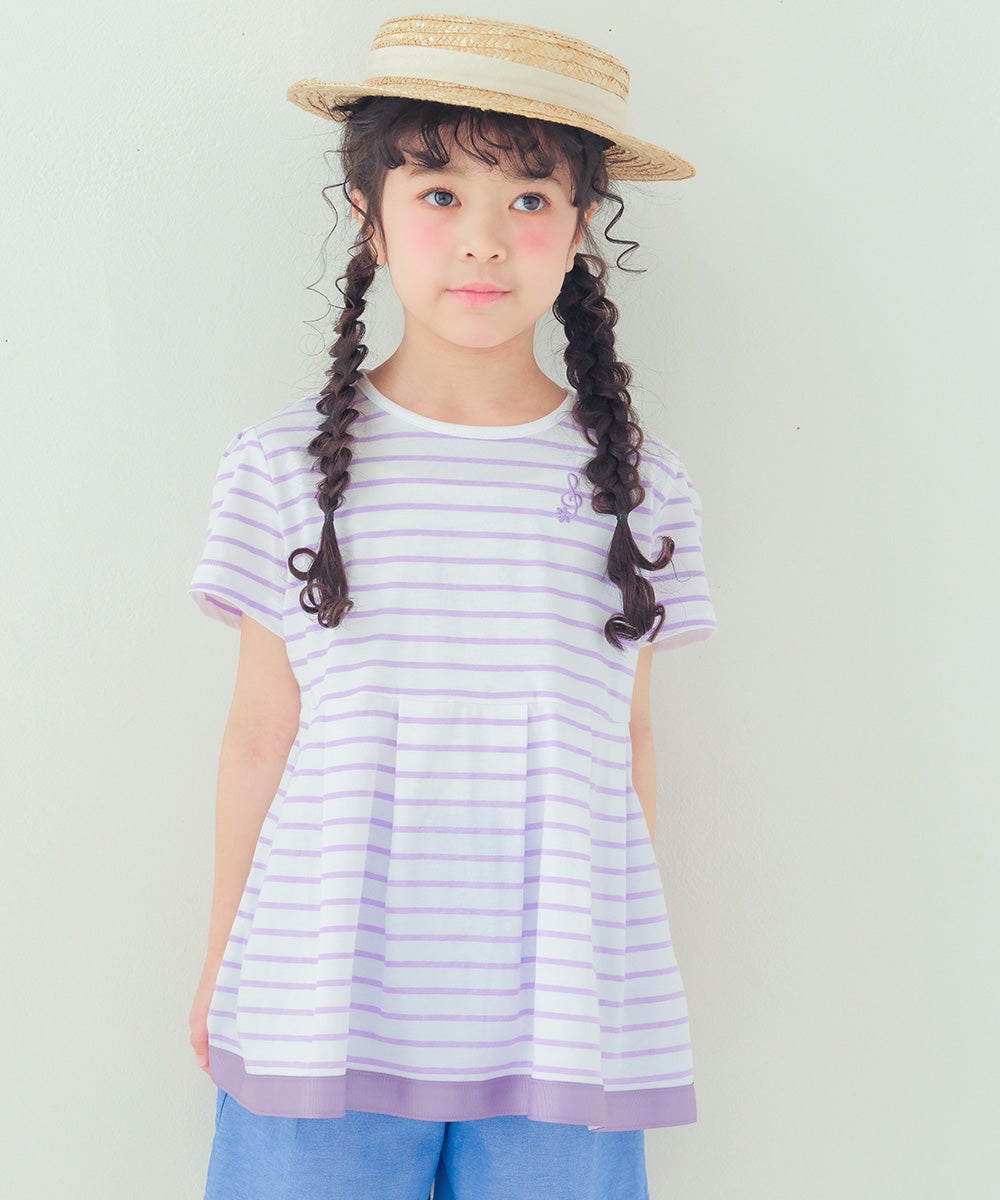 ベビー服 女の子 ボーダー柄 Tシャツ パープル(91) 