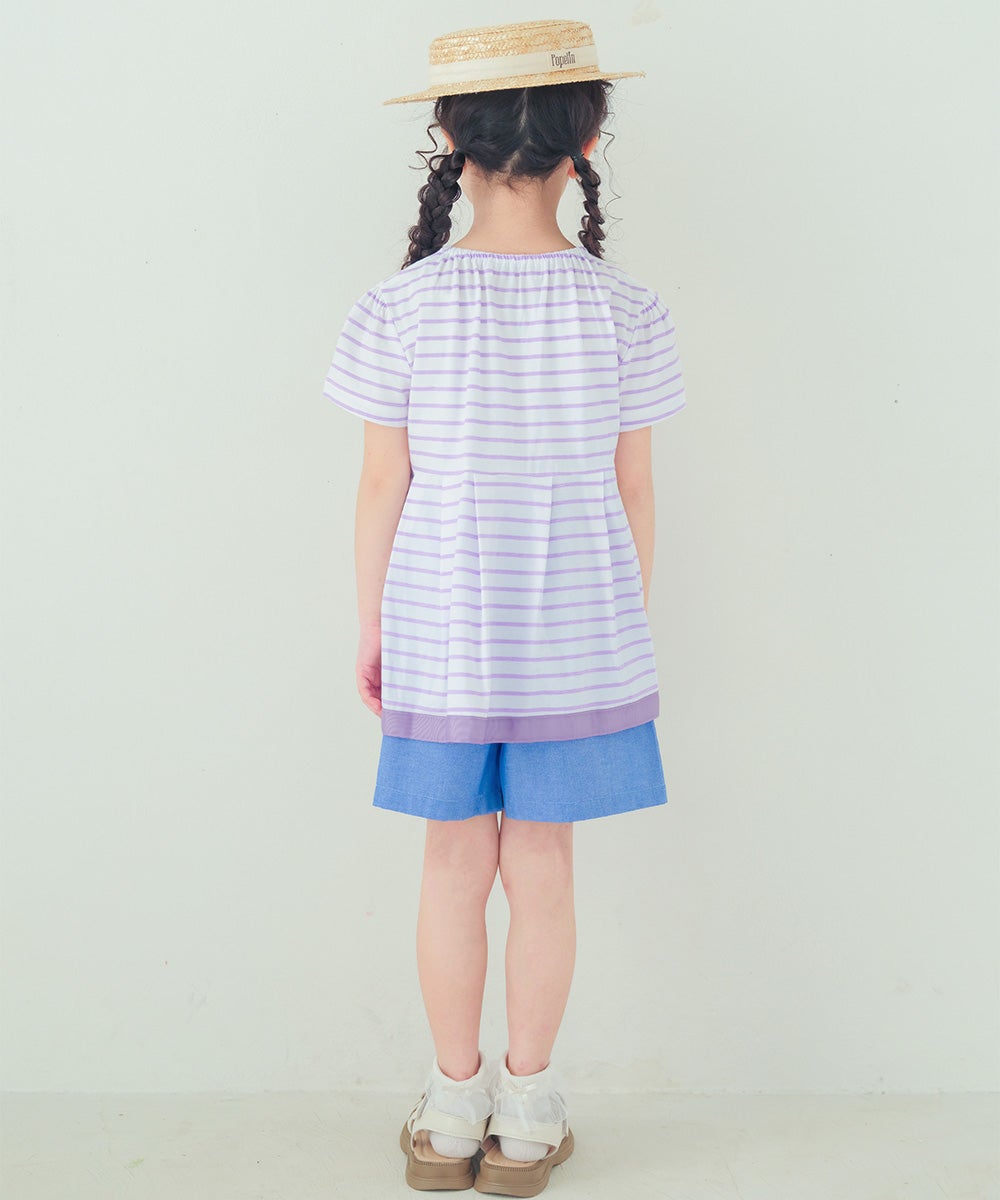ベビー服 女の子 ボーダー柄 Tシャツ パープル(91) 