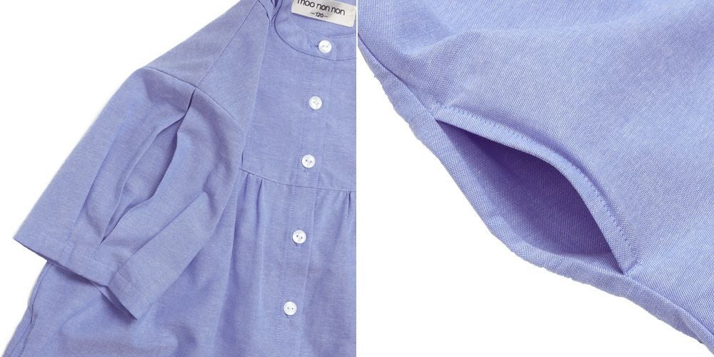 ベビー服 女の子 丸首 前開き シャツワンピース ブルー(61) デザインポイント2