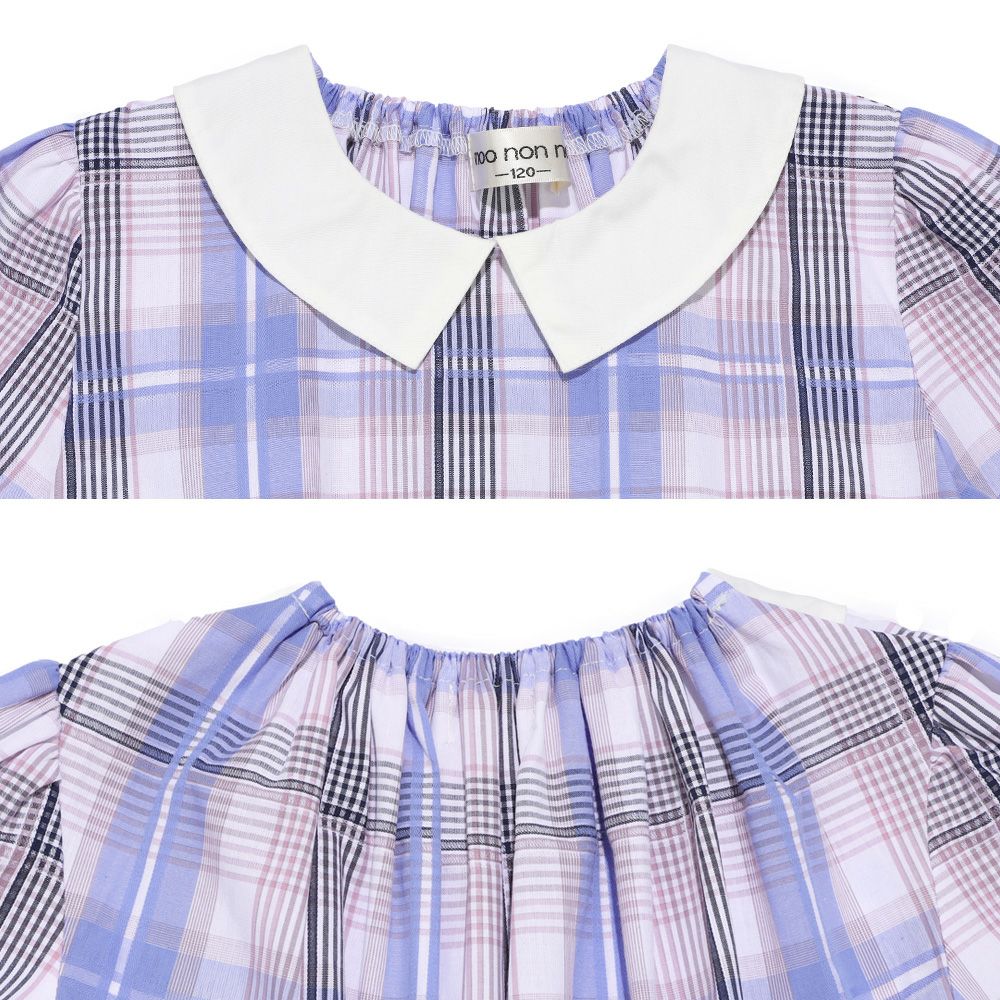 子供服 女の子 チェック柄 襟付き ワンピース ブルー(61) デザインポイント1