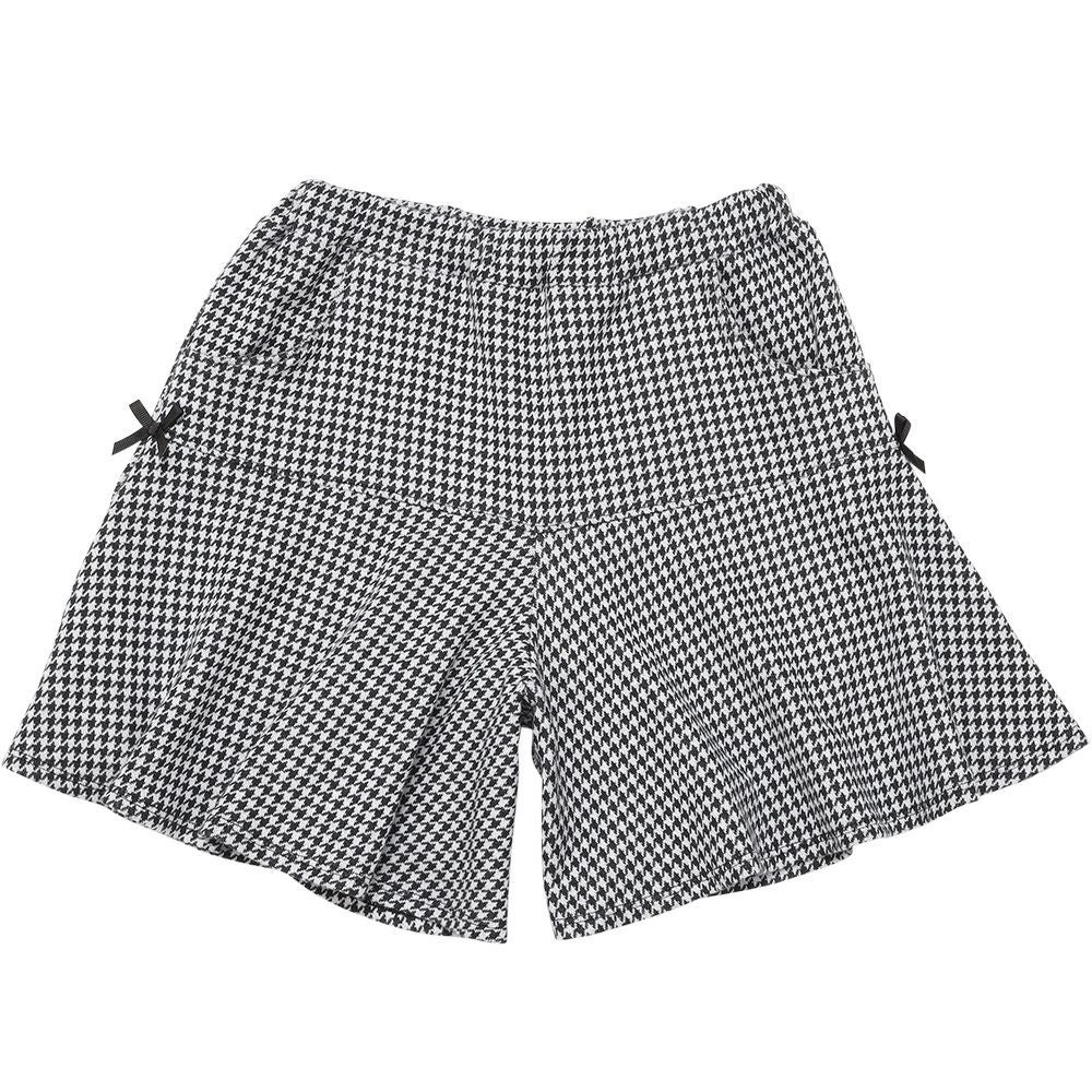 ベビー服 女の子 千鳥柄 リボン付き キュロットパンツ ホワイト×ブラック(10) 正面