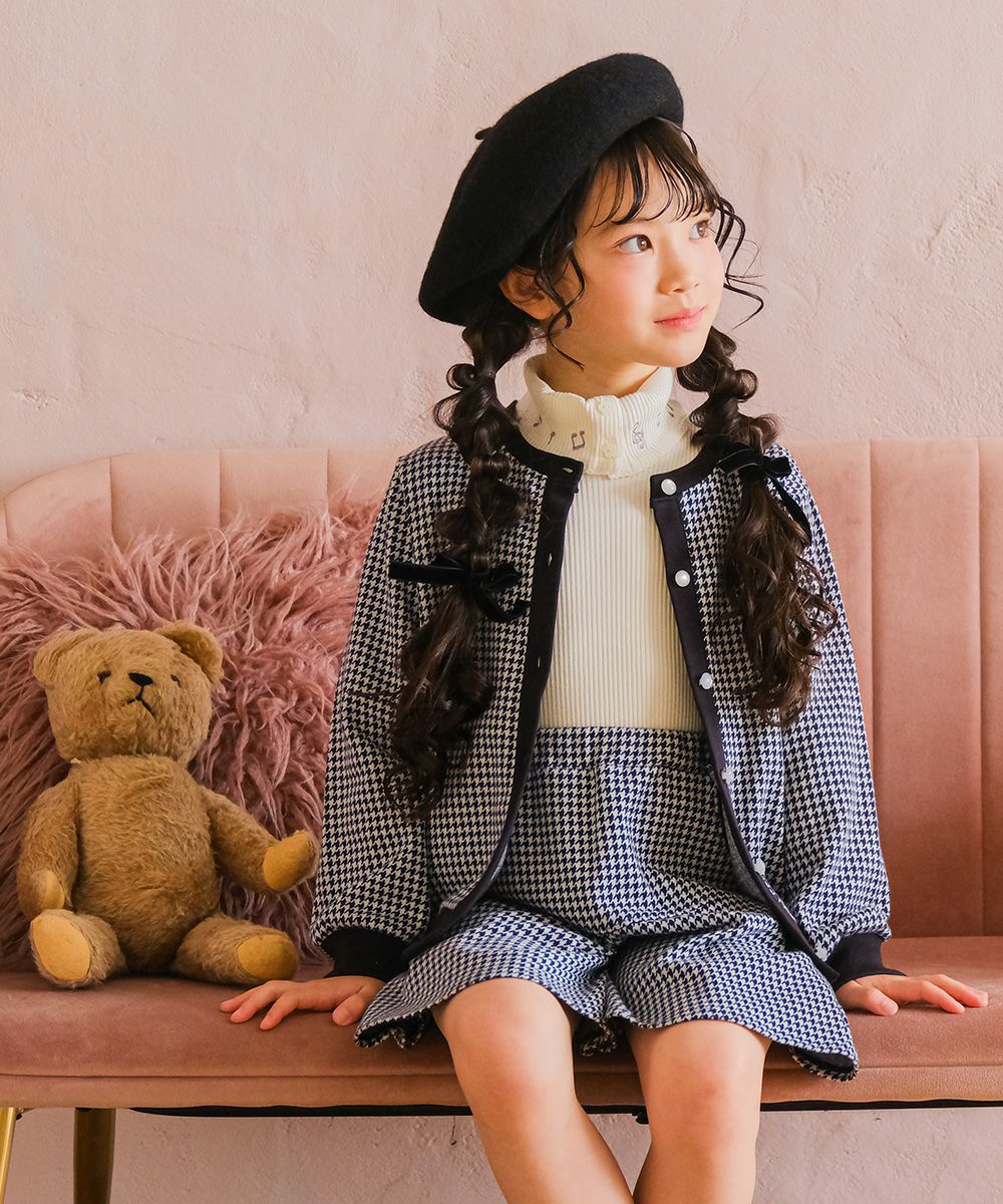 ベビー服 女の子 千鳥柄 リボン付き キュロットパンツ ホワイト×ブラック(10) モデル画像2