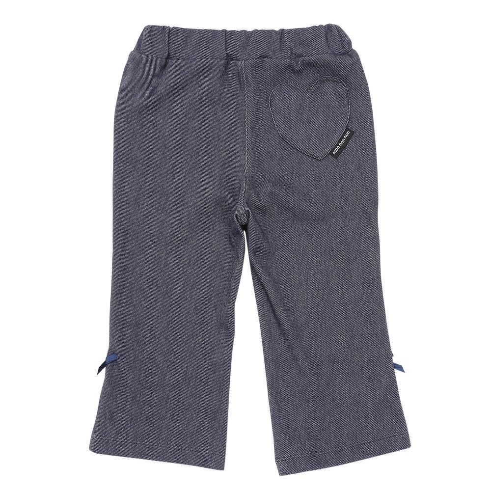 ベビー服 女の子 デニムツイルニット リボンつき フルレングスパンツ ネイビー(06) 背面