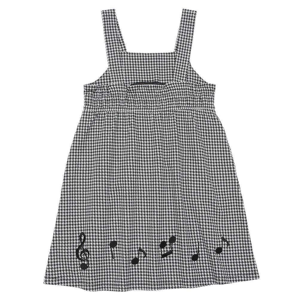 ベビー服 女の子 千鳥柄 音符刺繍 ワンピース ホワイト×ブラック(10) 背面