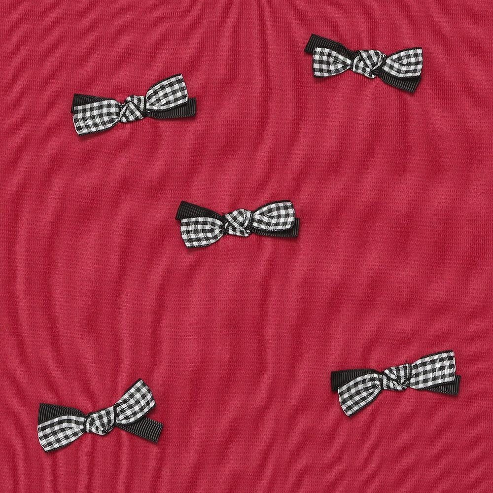 子供服 女の子 子ども服 キッズ ジュニア チェック リボン つき ギャザー パフスリーブ ふんわり袖 レッド(03) デザインポイント1