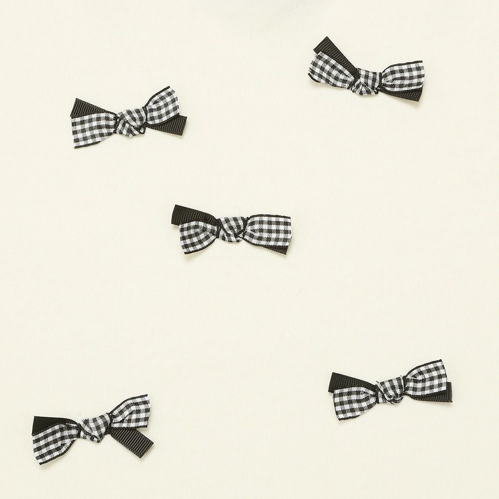 子供服 女の子 子ども服 キッズ ジュニア チェック リボン つき ギャザー パフスリーブ ふんわり袖 オフホワイト(11) デザインポイント1