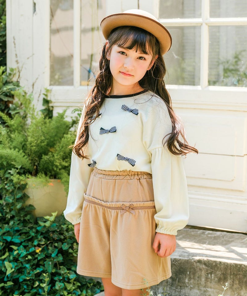 チェックリボンつき ふんわり袖 Tシャツ
