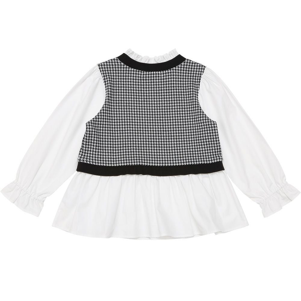 ベビー服 女の子 千鳥柄 音符刺繍 重ね着風Tシャツ ホワイト×ブラック(10) 背面
