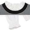 ベビー服 女の子 千鳥柄 音符刺繍 重ね着風Tシャツ ホワイト×ブラック(10) デザインポイント2