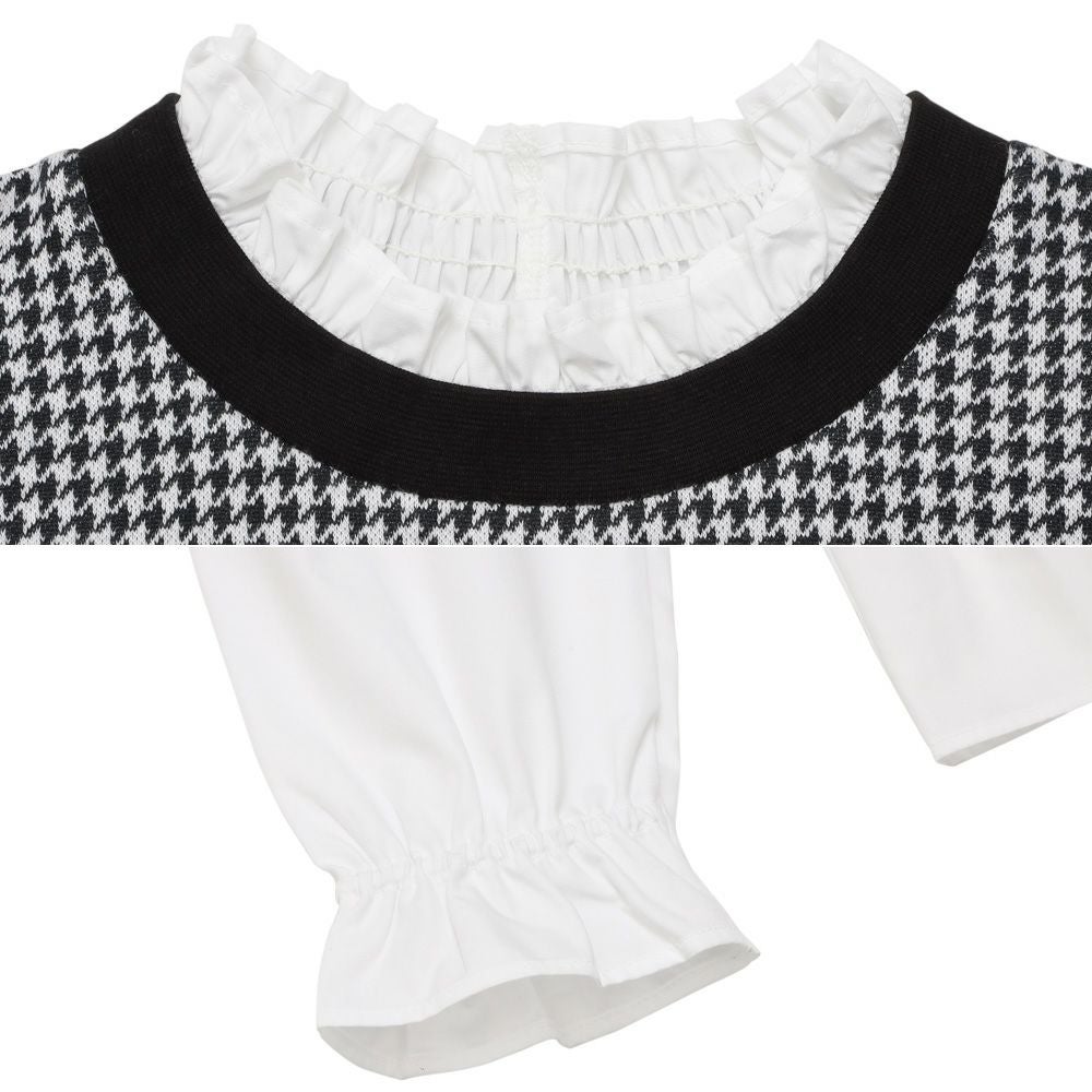 ベビー服 女の子 千鳥柄 音符刺繍 重ね着風Tシャツ ホワイト×ブラック(10) デザインポイント2