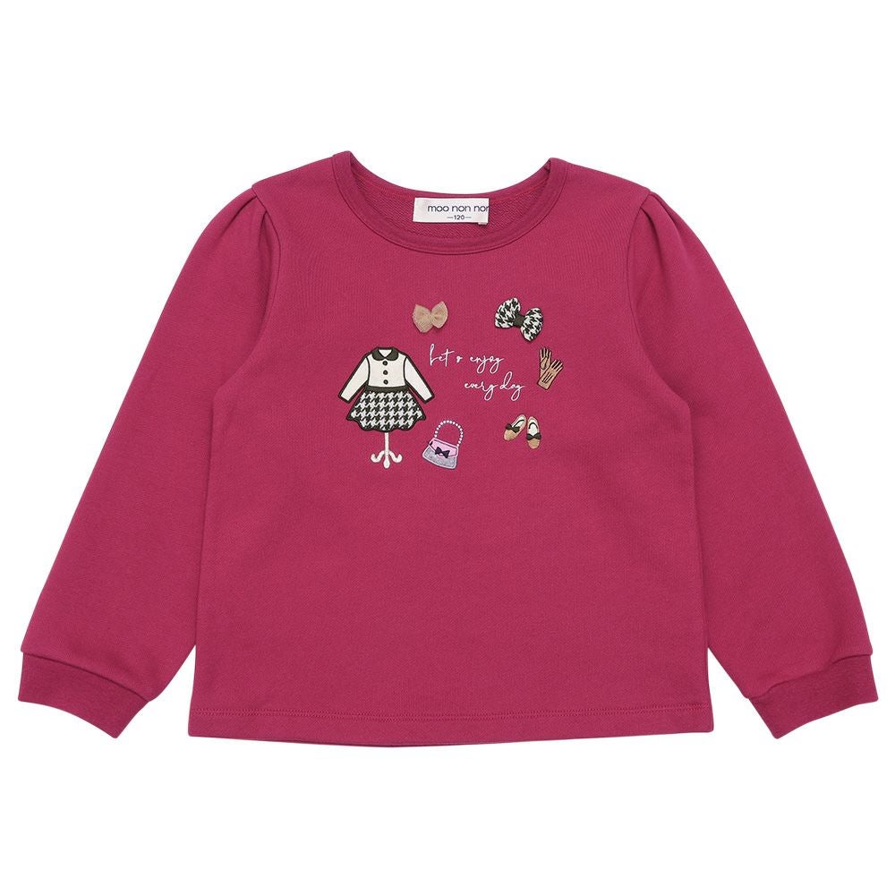 ベビー服 女の子 リボンつき お洋服アップリケ 裏毛トレーナー ピンク(02) 正面