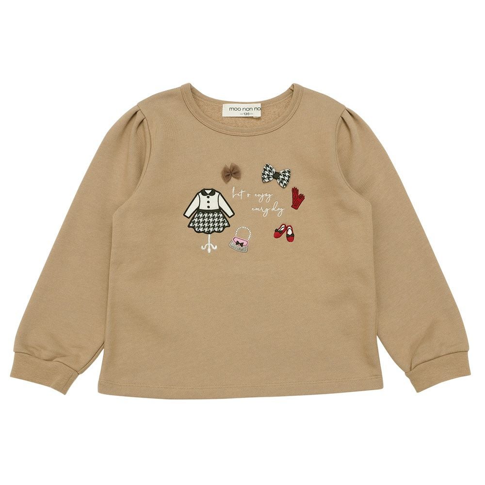 ベビー服 女の子 リボンつき お洋服アップリケ 裏毛トレーナー ベージュ(51) 正面