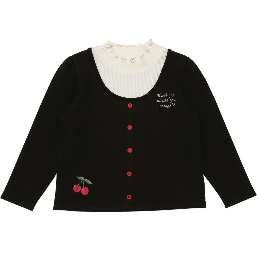 チェリー刺繍 重ね着風 飾りボタン 裏毛トレーナー｜ベビー・子供服