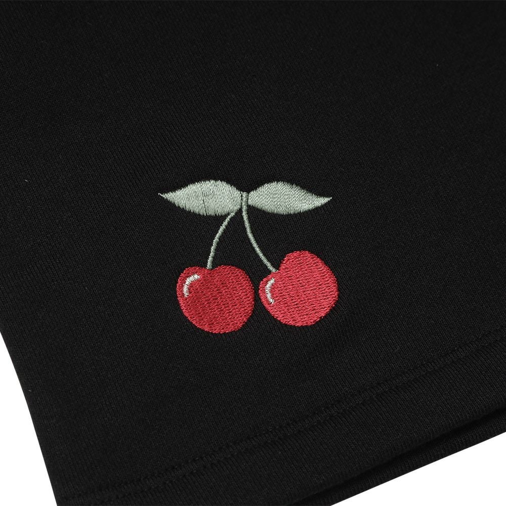 テディベア&チェリーのコロンとしたスタイ&コロンリボン(チェリー刺繍) チェリー刺繍 重ね着風 飾りボタン 裏毛トレーナー｜ベビー・子供服