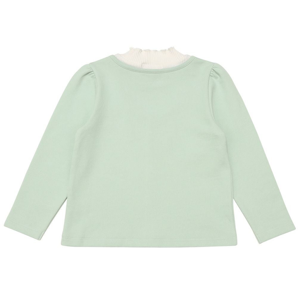 子供服 女の子 チェリー刺繍 重ね着風 飾りボタン 裏毛トレーナー グリーン(08) 背面