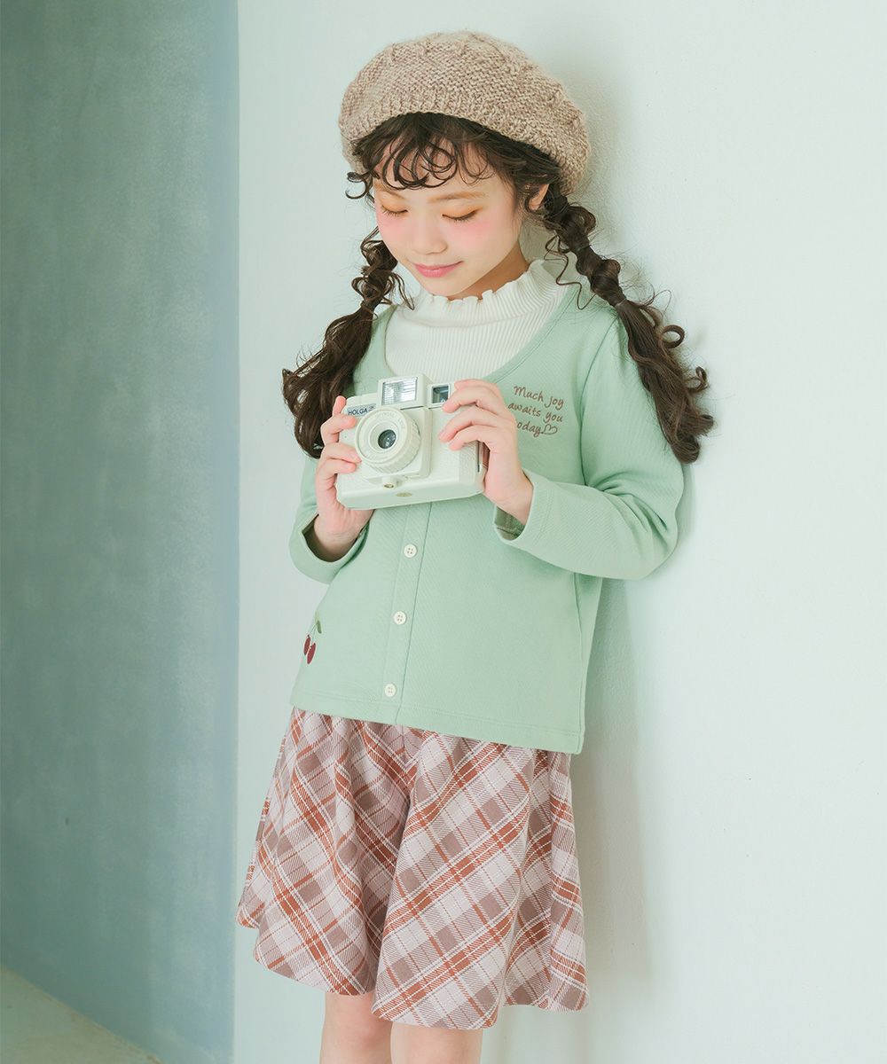 チェリー刺繍 重ね着風 飾りボタン 裏毛トレーナー｜ベビー・子供服
