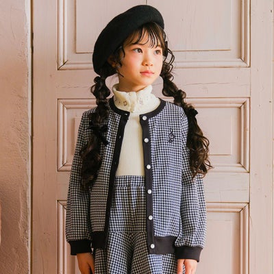 ベビー服 女の子 千鳥柄 音符刺繍 カーディガン