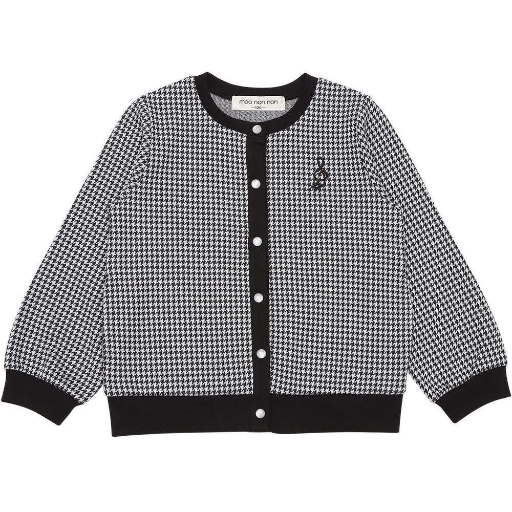 ベビー服 女の子 千鳥柄 音符刺繍 カーディガン ホワイト×ブラック(10) 正面