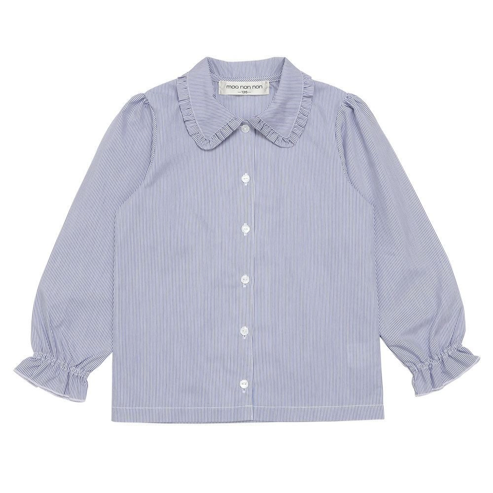 子供服 女の子 ストライプ柄 フリル襟付き ブラウス ブルー(61) 正面