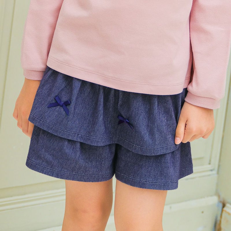 デニムツイルニット フリルキュロットパンツ