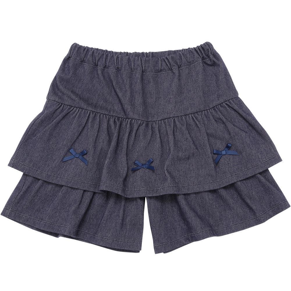 ベビー服 女の子 デニムツイルニット フリルキュロットパンツ ネイビー(06) 正面