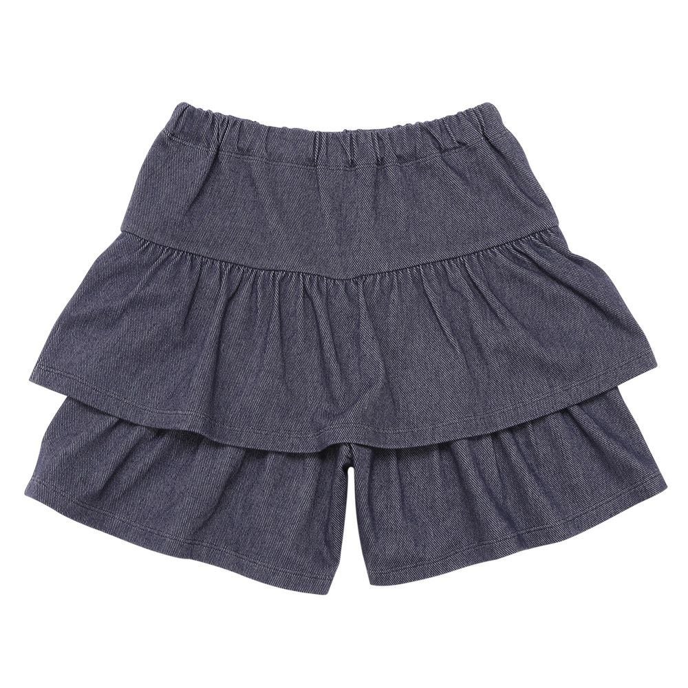 ベビー服 女の子 デニムツイルニット フリルキュロットパンツ ネイビー(06) 背面