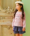ベビー服 女の子 デニムツイルニット フリルキュロットパンツ ネイビー(06) モデル画像全身