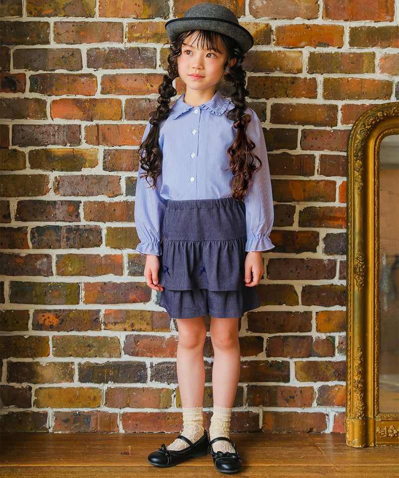 デニムツイルニット フリルキュロットパンツ