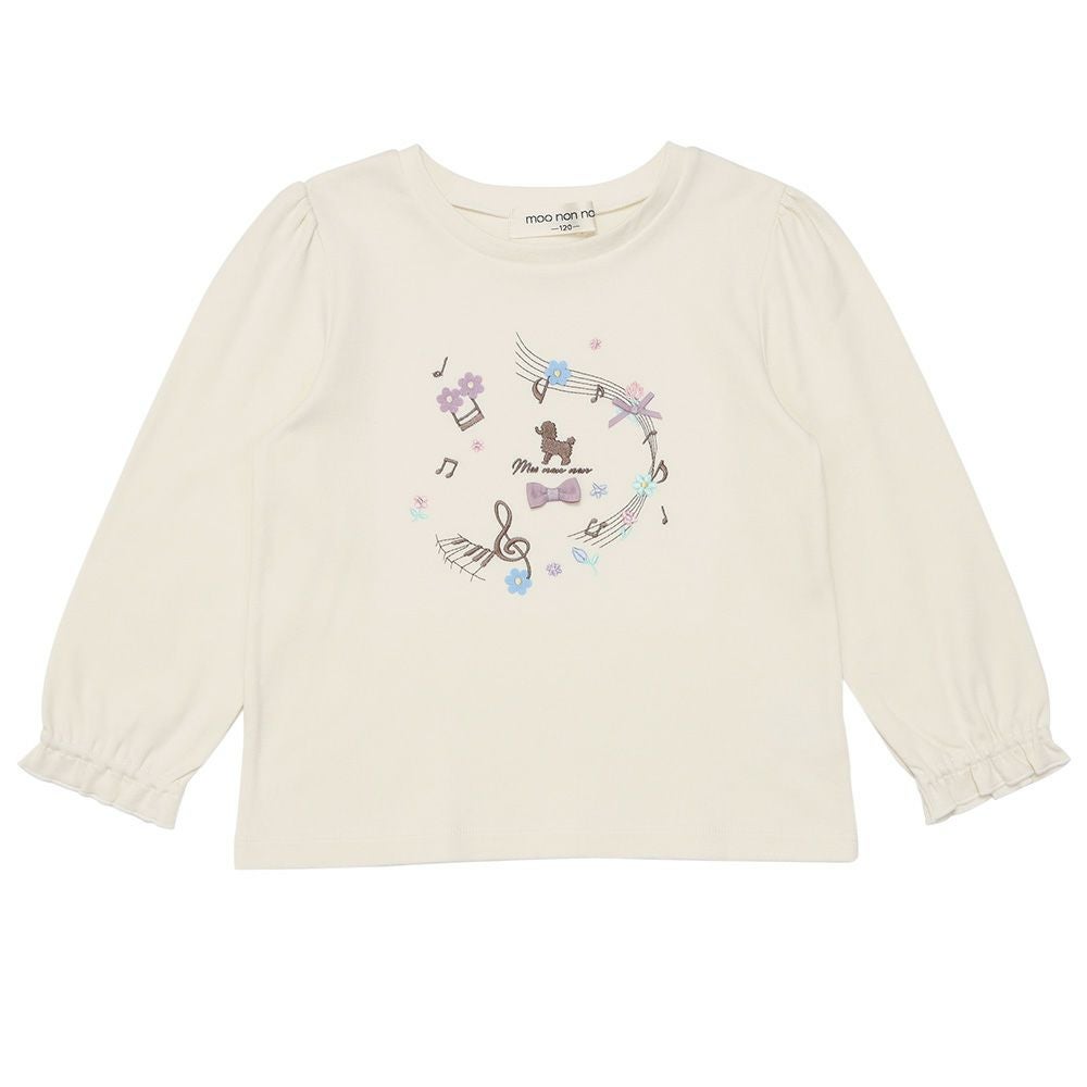 ベビー服 女の子 綿100％ 音符 ロゴ プードル刺繍 Tシャツ オフホワイト(11) 正面
