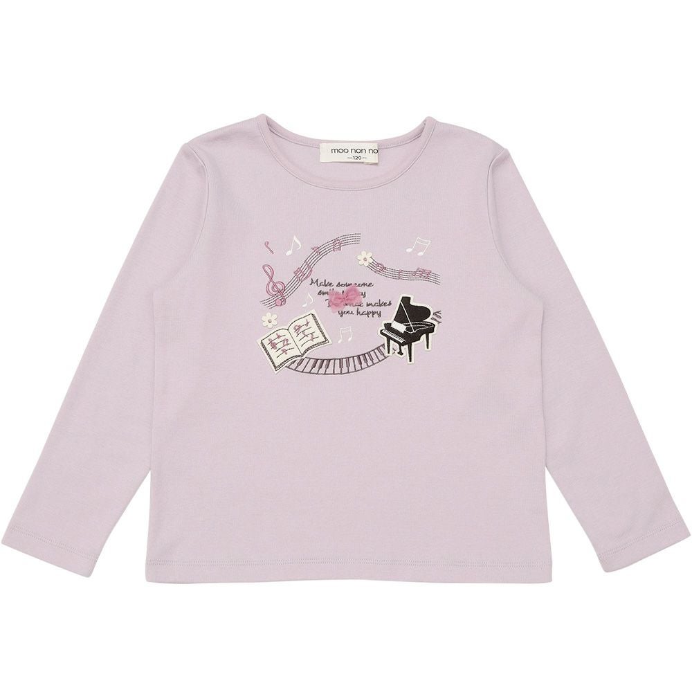 ベビー服 女の子 子ども服 キッズ ジュニア ピアノ 音符 刺? リボン つき カットソー ロンT パープル(91) 正面