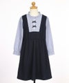 子供服 女の子 ストライプ柄シャツ 重ね着風 リボンワンピース ネイビー(06) トルソー背面