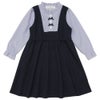 子供服 女の子 ストライプ柄シャツ 重ね着風 リボンワンピース ネイビー(06) 正面