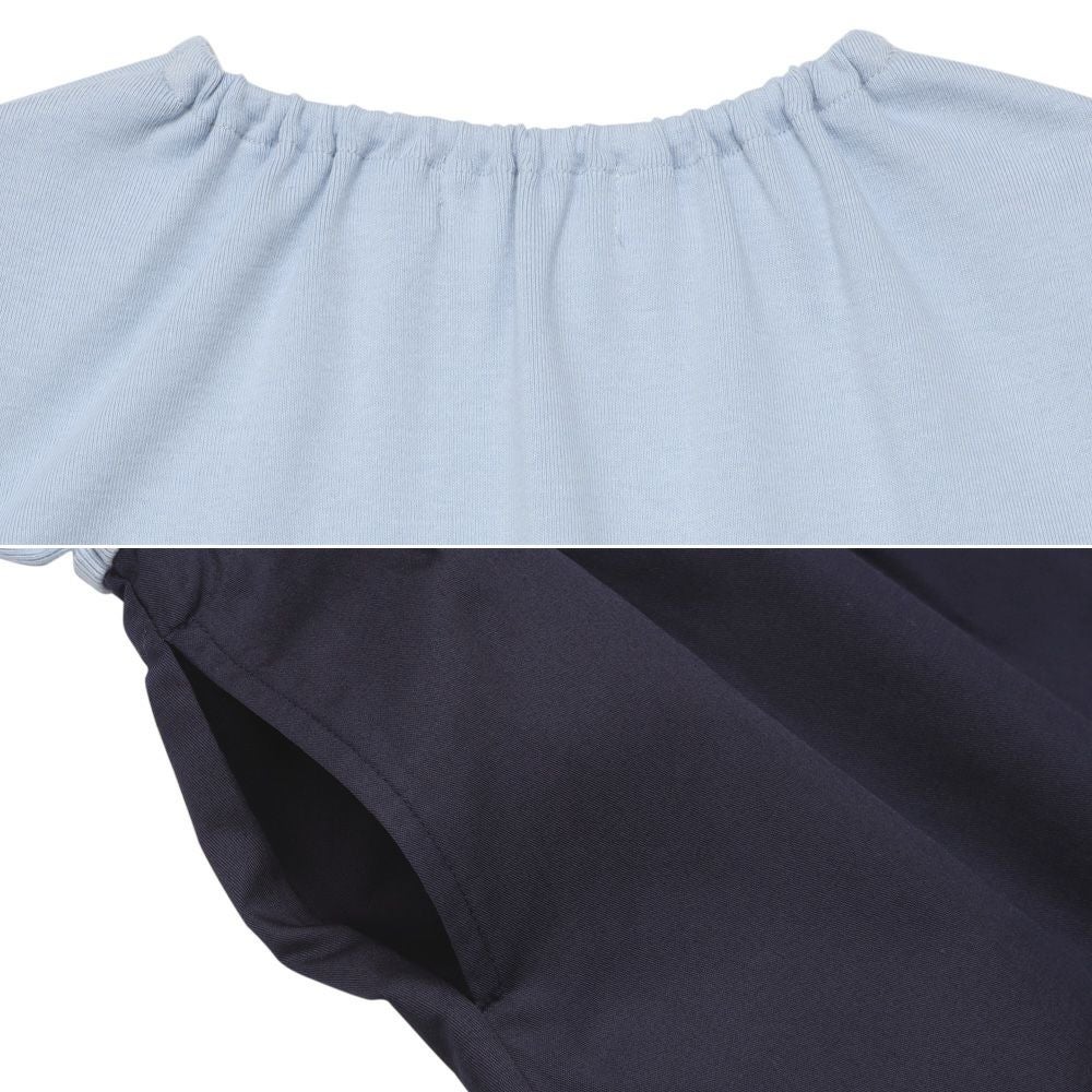 ベビー服 女の子 馬車 お城 ロゴ お花 刺繍 リボンつきドッキングワンピース ブルー(61) デザインポイント2