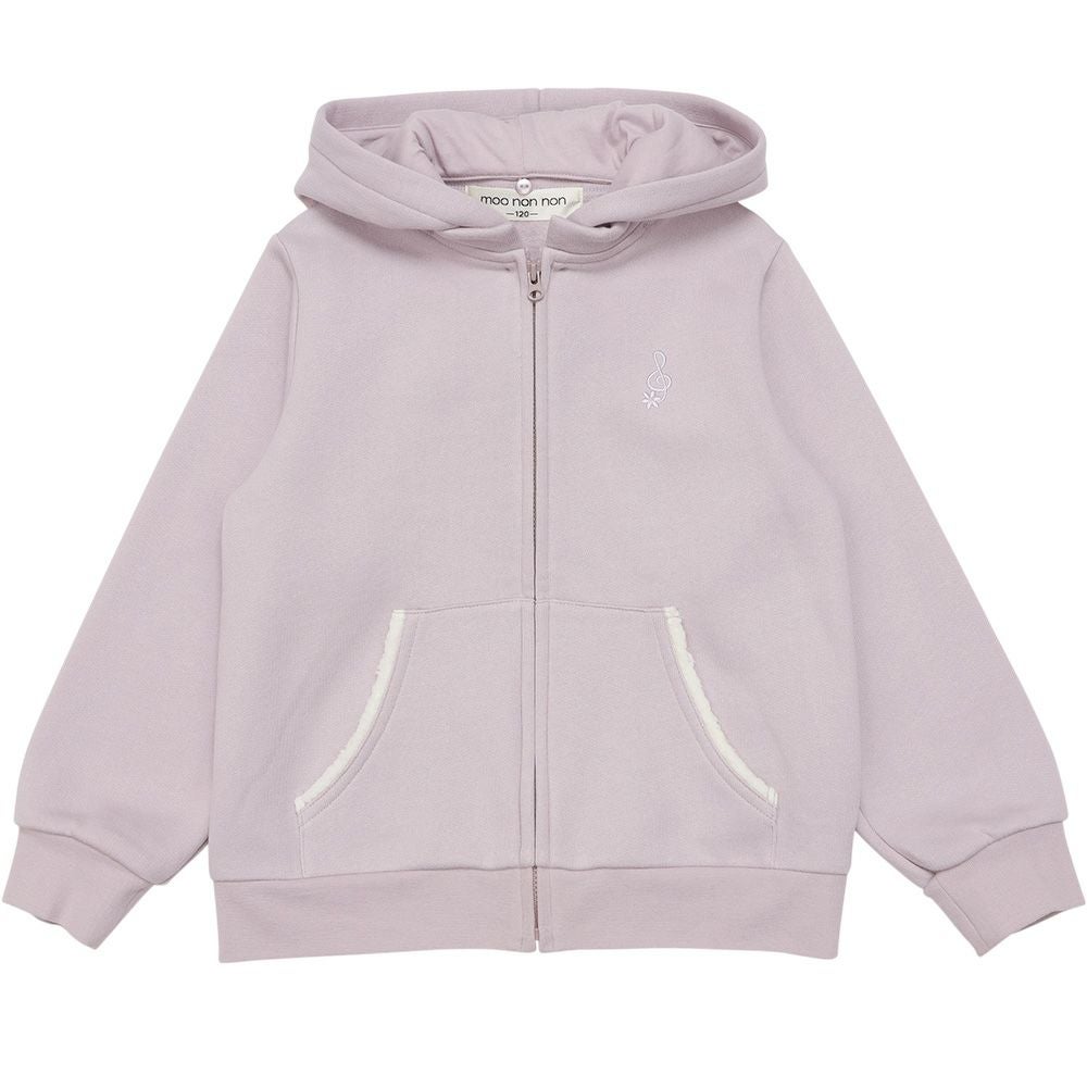 ベビー服 女の子 あったか裏起毛 音符刺繍フード取り外し ジップアップパーカー パープル(91) 正面