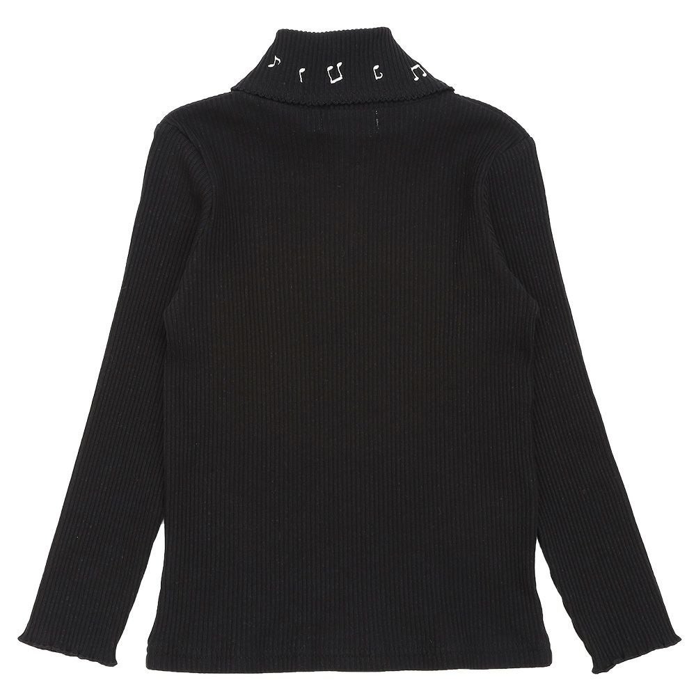 子供服 女の子 子ども服 こども キッズ ジュニア 音符刺繍 ボタン襟付き タートルネック リブ カットソー ブラック(00) 背面
