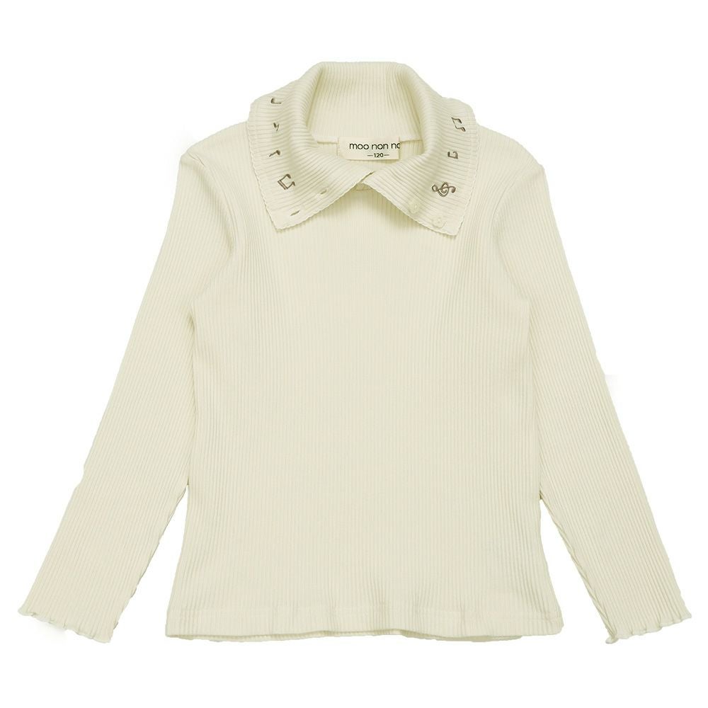 子供服 女の子 子ども服 こども キッズ ジュニア 音符刺繍 ボタン襟付き タートルネック リブ カットソー オフホワイト(11) 正面