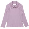 子供服 女の子 子ども服 こども キッズ ジュニア 音符刺繍 ボタン襟付き タートルネック リブ カットソー パープル(91) 正面