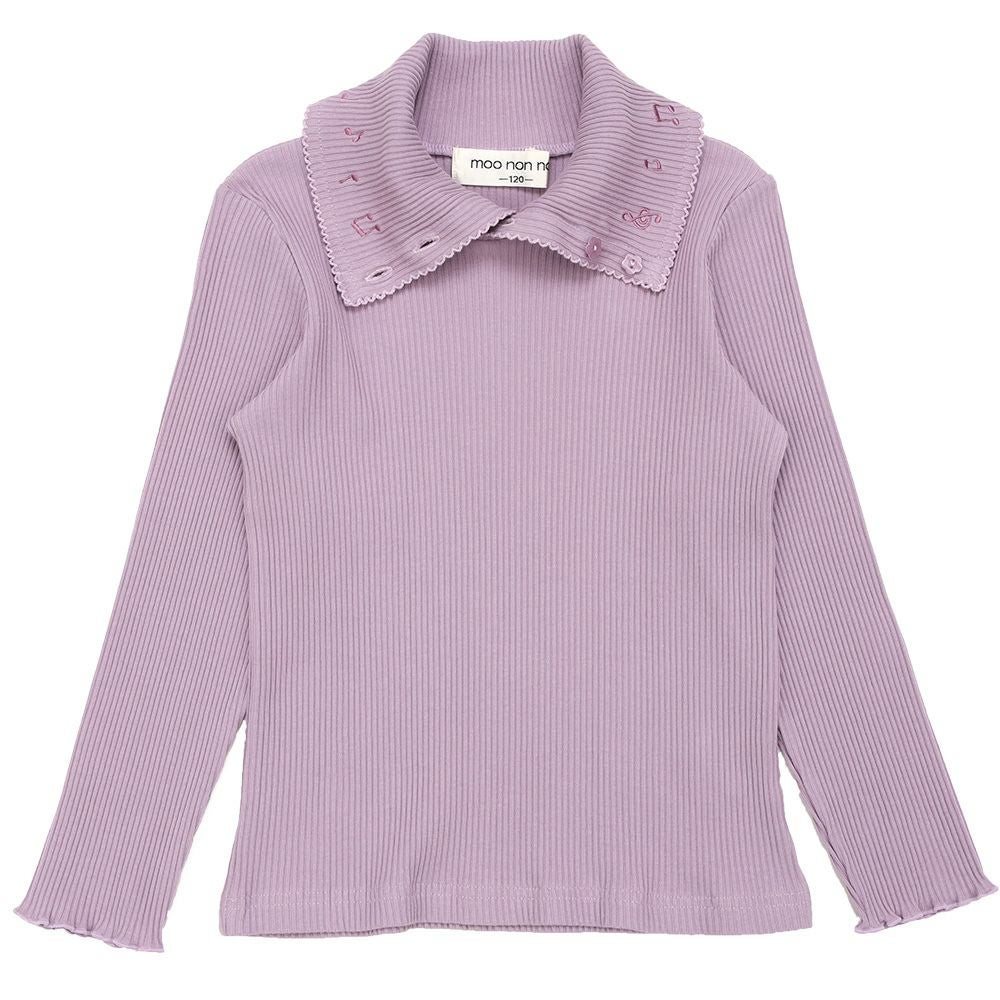 子供服 女の子 子ども服 こども キッズ ジュニア 音符刺繍 ボタン襟付き タートルネック リブ カットソー パープル(91) 正面